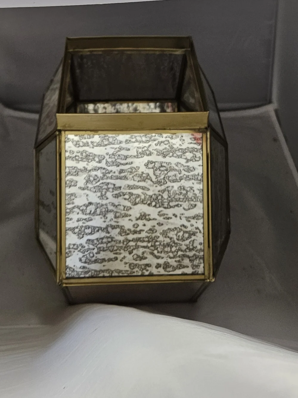 Pier 1 Gold Hexagonal Antiqued Glass Mirrored Bowl/Terrarium